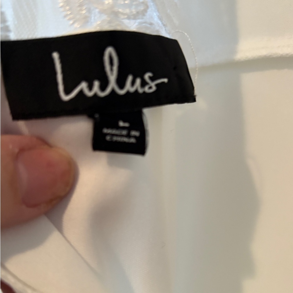 Lulus White Embroidered Bridal Shower Bachelorette Party Lace Dress Size L - Picture 9 of 10